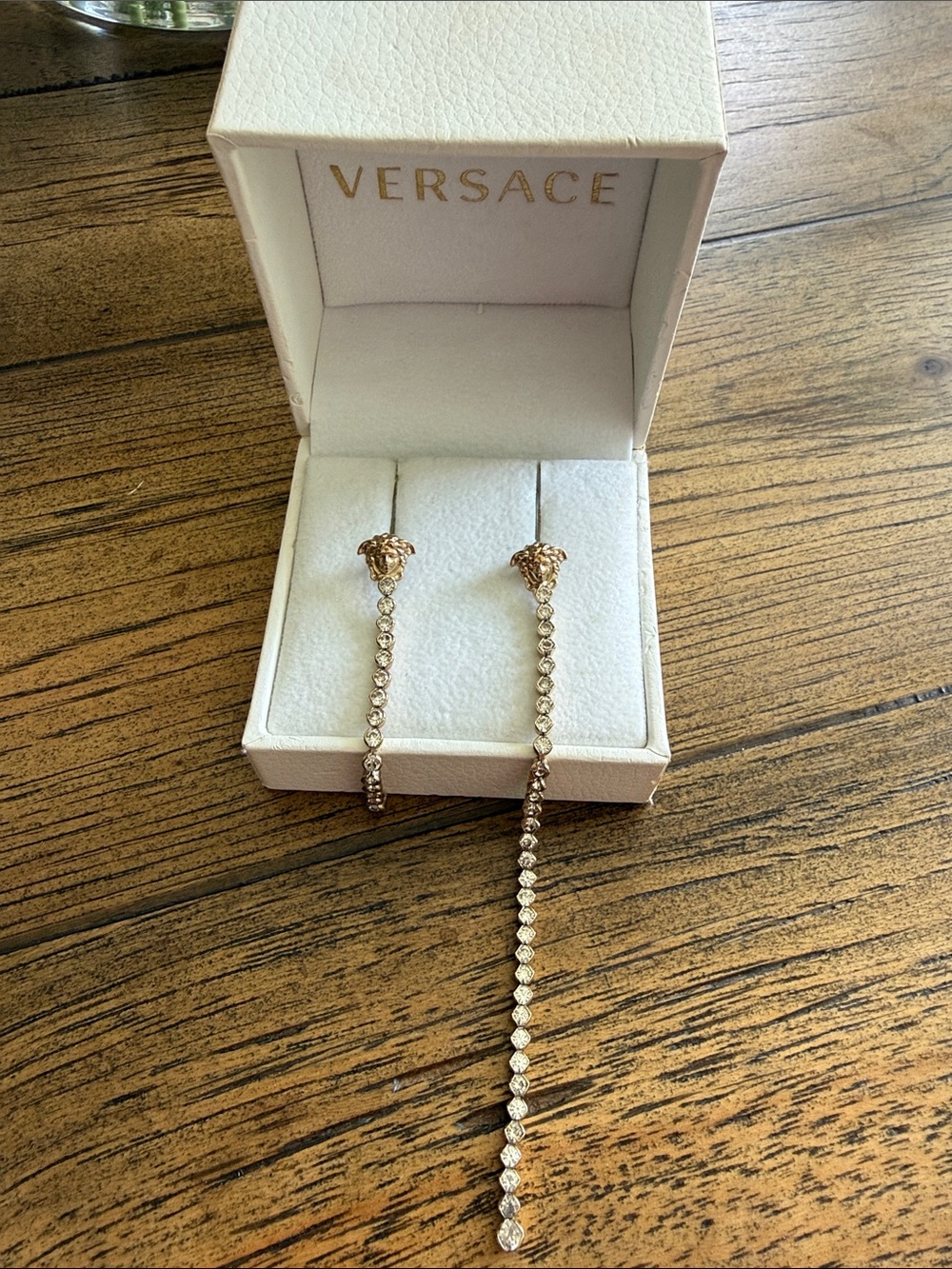 Versace Gold Medusa Asymmetric Crystal Drop Earrings